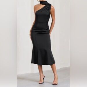 NWT Club L London - Elegant Black One-Shoulder Dress - Size 2